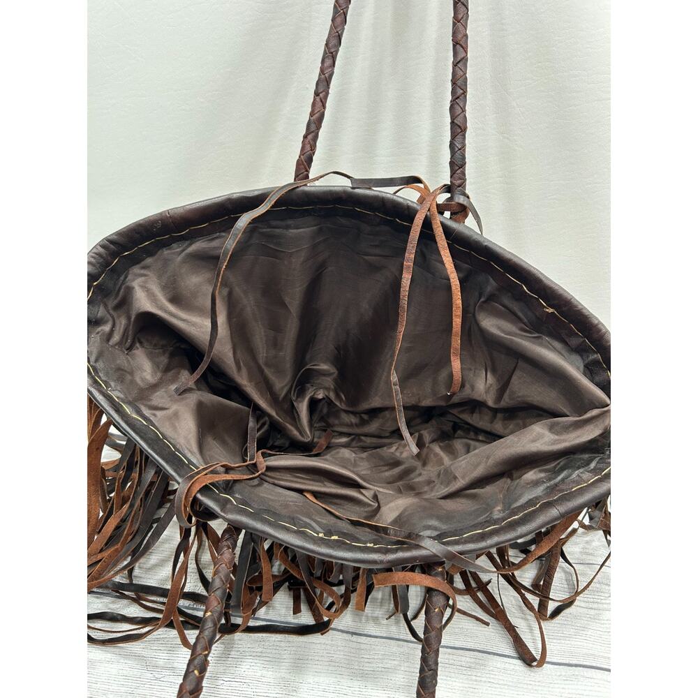 Z&L Straw Woven Fringe Brown Beige Raffia Braided Strap‎ Boho Shoulder Tote NWT - Picture 4 of 8